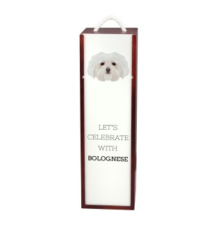 Bichon bolonais, Bolognese - une boîte géométrique avec une photo et un texte pour le vin de la marque Art-Dog