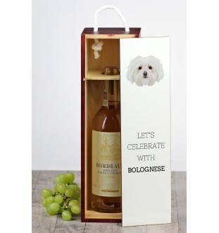 Bologneser, Bichon Bolognese - geometrische Box mit einem Bild und Schriftzug für Wein der Marke Art-Dog