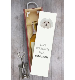 Bologneser, Bichon Bolognese - geometrische Box mit einem Bild und Schriftzug für Wein der Marke Art-Dog