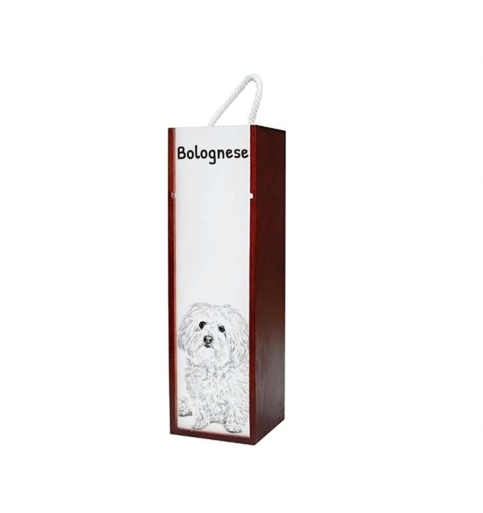 Bichon bolonais, Bolognese - boîte à vin avec chien, boîte à alcool avec graphisme, boîte cadeau personnalisée de la marque Art-Dog