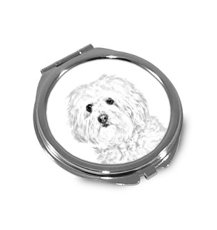 Bologneser, Bichon Bolognese - Taschenspiegel mit Hund, personalisierter Taschenspiegel, kompakter Spiegel mit Art-Dog-Logo