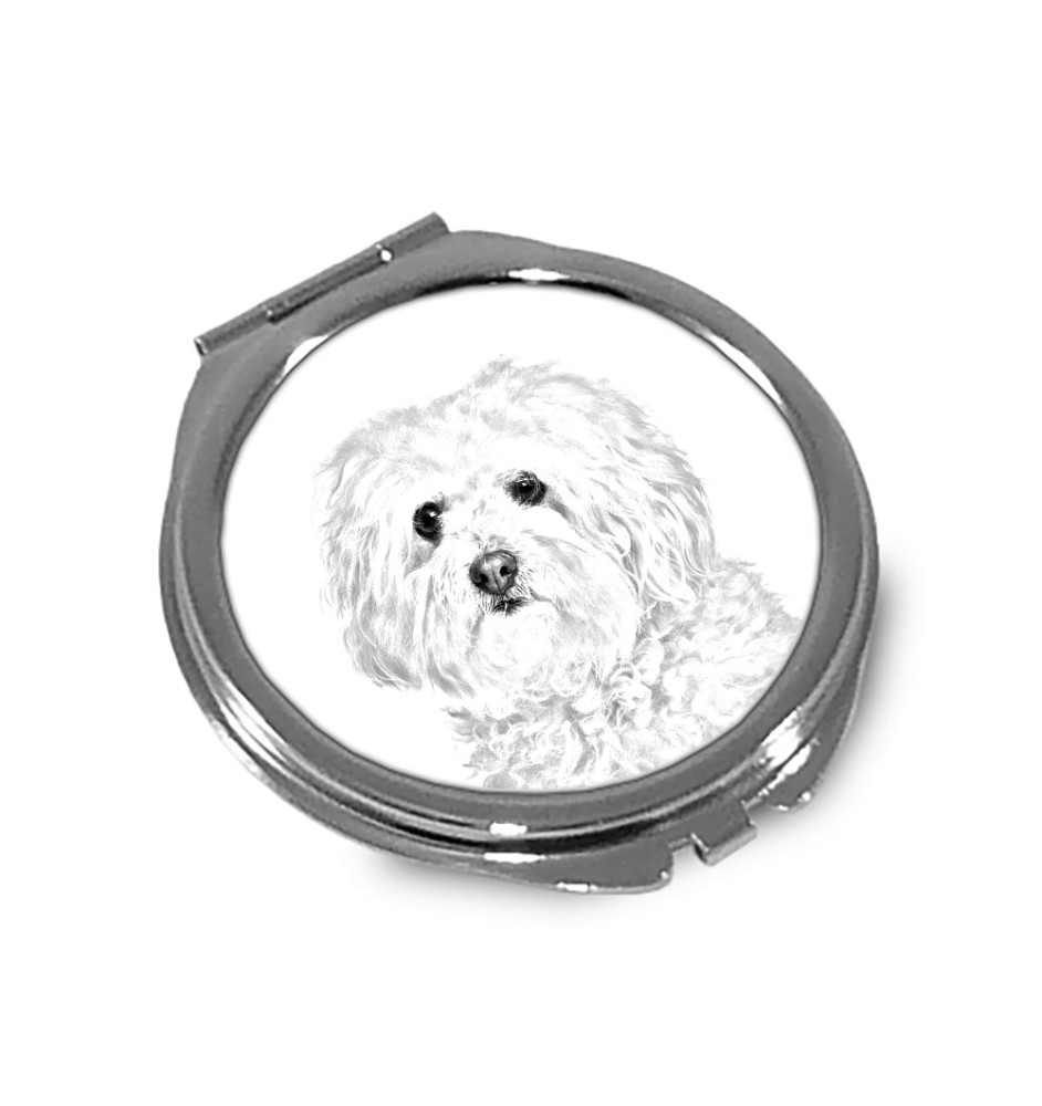 Bologneser, Bichon Bolognese - Taschenspiegel mit Hund, personalisierter Taschenspiegel, kompakter Spiegel mit Art-Dog-Logo