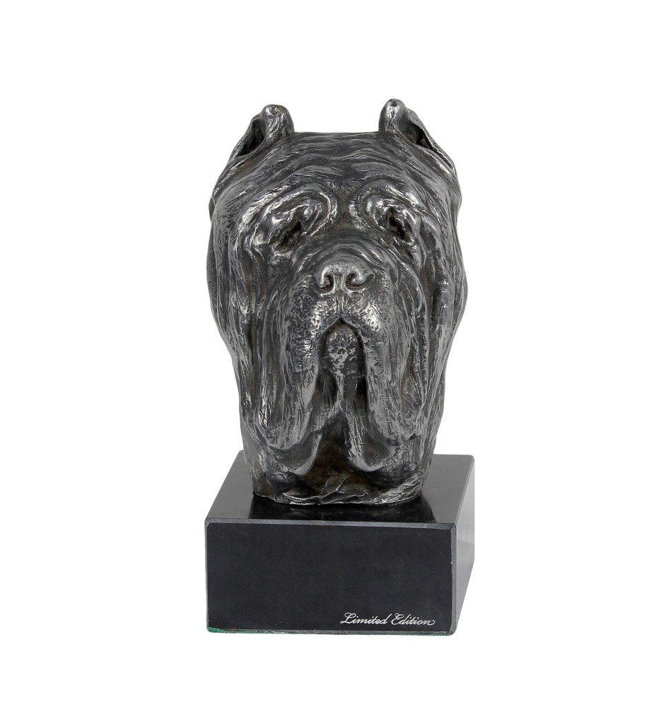 Mastino Napoletano, Neapolitanischer Mastiff - Figur auf Marmor, mit Silbermetall überzogen, handgefertigt, Marke Art-Dog