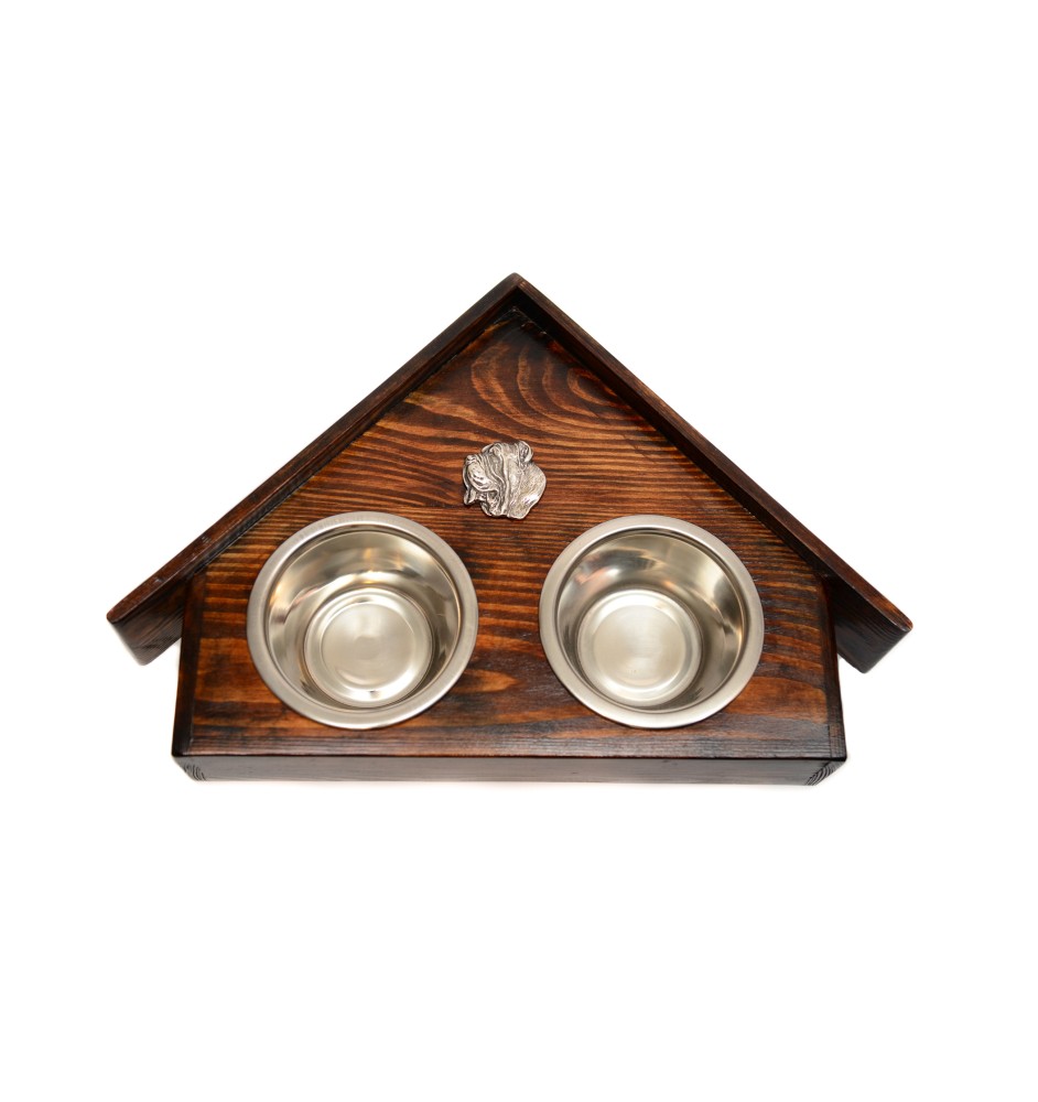 Neapolitan Mastiff, Mastino Napoletano - wooden stand with bowls for a dog, decorative dog bowls, a gift for adopting a dog from the Art-Dog brand