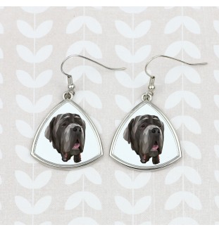 Mâtin napolitain, Mâtin de Naples, Napolitain - boucles d'oreilles avec une photo et un motif de chien géométrique Art-Dog