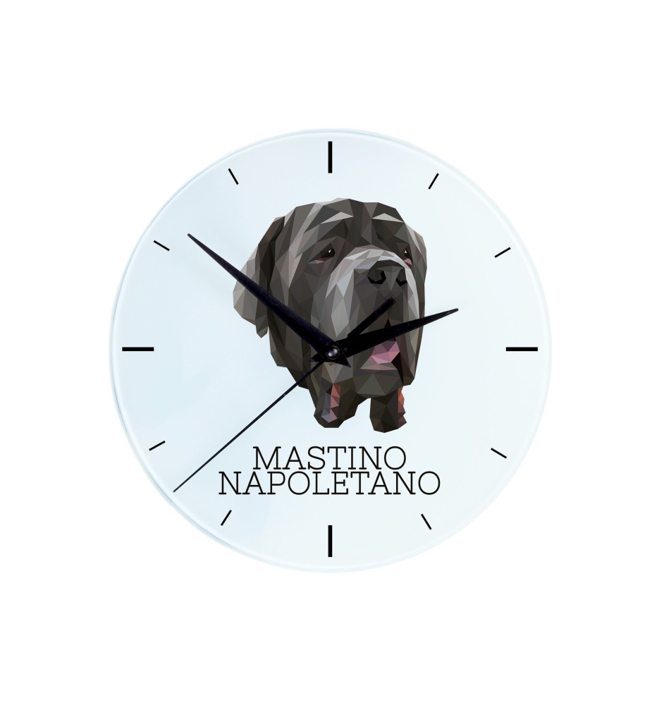 Mastino Napoletano, Neapolitanischer Mastiff - geometrische Wanduhr mit Bild und Aufschrift der Marke Art-Dog