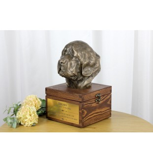 Chien de Terre-neuve, retriever de Terre-Neuve - urne pour les cendres du chien avec une statuette, petite urne pour chien, urne personnalisée avec le buste du chien de la marque Art-Dog