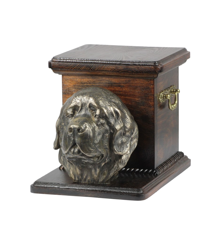 Chien de Terre-neuve, retriever de Terre-Neuve - urne pour les cendres d'un chien avec une statuette, une urne élégante pour chien, une urne exceptionnelle avec un buste de chien de la marque Art-Dog