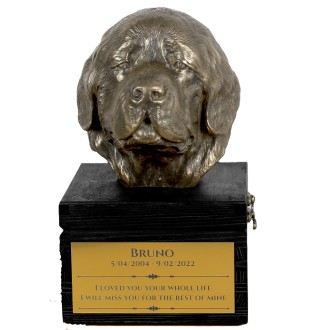 Newfoundland, Newfs, Newfies - an urn with an engraving and a sculpture of a dog, a handmade product by the Art-Dog brand.