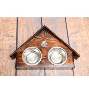 Newfoundland, Newfs, Newfies - wooden stand with bowls for a dog, decorative dog bowls, a gift for adopting a dog from the Art-Dog brand