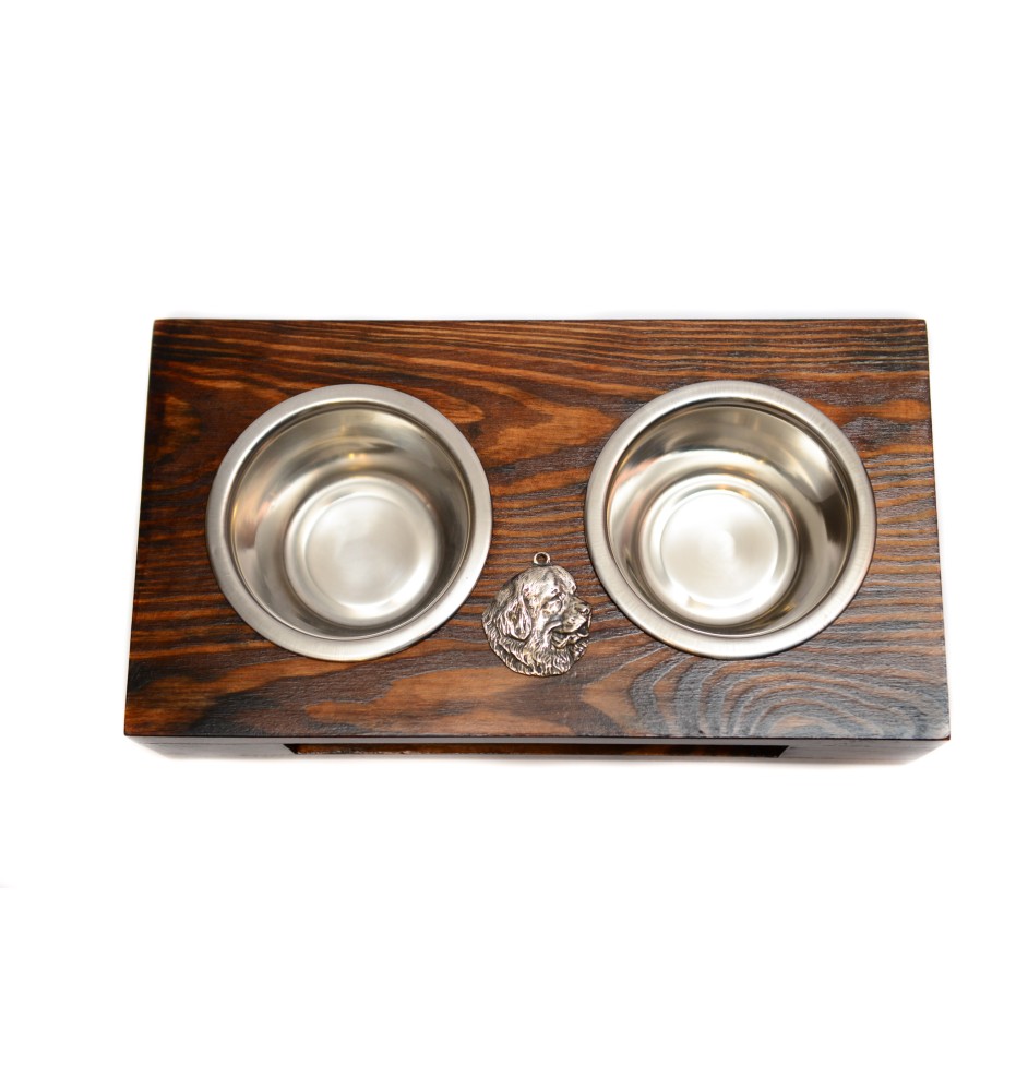 Neufundländer, Newfoundland - Holzständer mit Näpfen für Hunde, Edelstahlnäpfe, Geschenk zur Adoption eines Hundes von der Marke Art-Dog