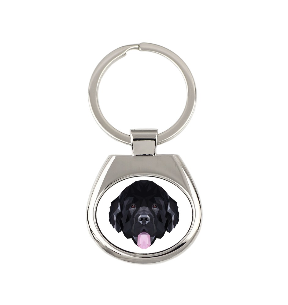 Neufundländer, Newfoundland - geometrischer Schlüsselanhänger mit Foto und Aufschrift Art-Dog