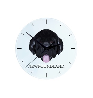 Neufundländer, Newfoundland - geometrische Wanduhr mit Bild und Aufschrift der Marke Art-Dog