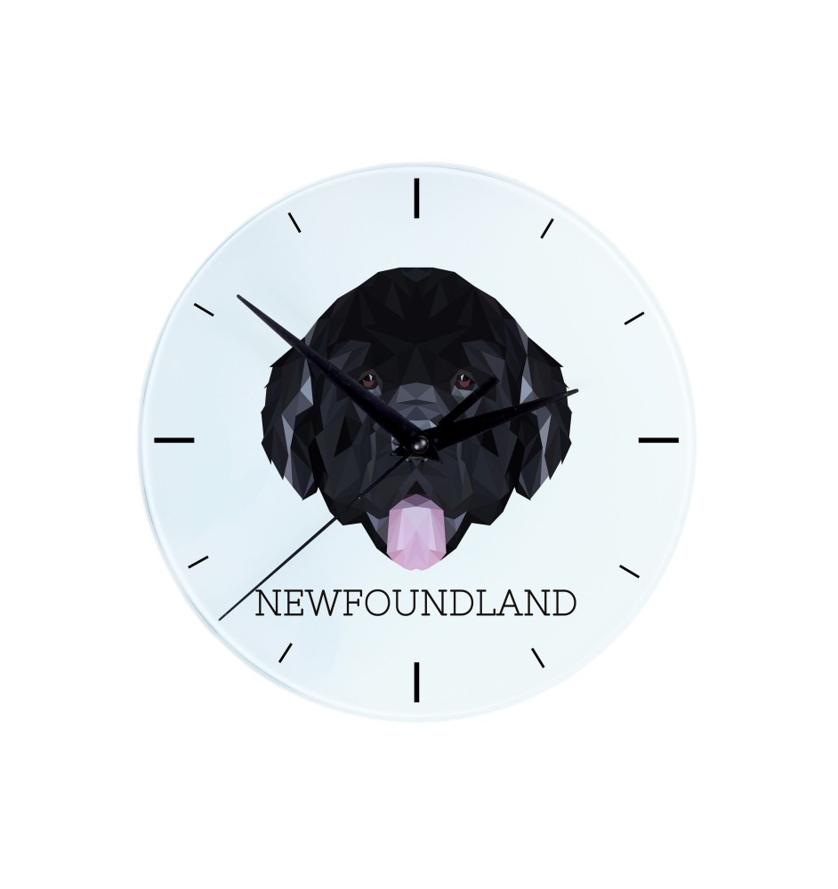 Neufundländer, Newfoundland - geometrische Wanduhr mit Bild und Aufschrift der Marke Art-Dog