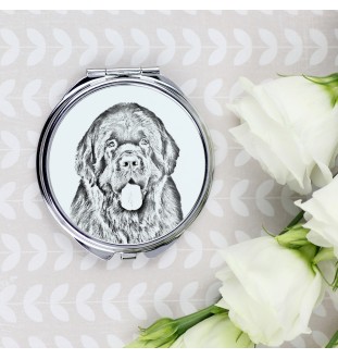 Neufundländer, Newfoundland - Taschenspiegel mit Hund, personalisierter Taschenspiegel, kompakter Spiegel mit Art-Dog-Logo
