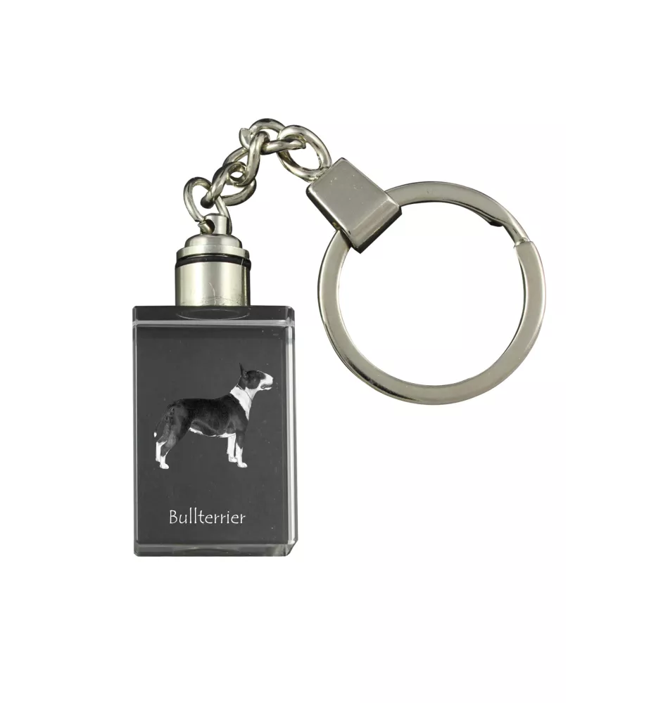 Bull Terrier, Bully - Crystal key ring with dog photo, illuminated key ring, unique gift by Art-Dog brand
