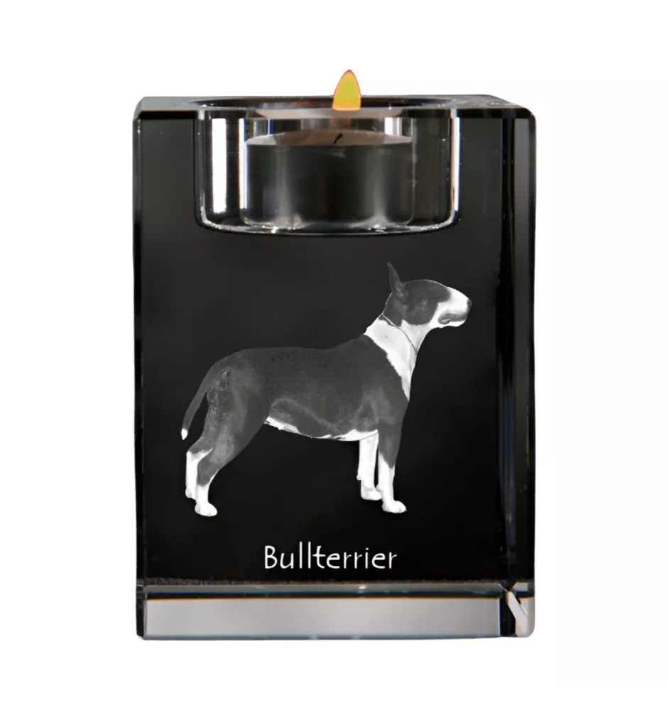 Bull Terrier, Bullterrier - Kerzenhalter mit Hundefoto, Teelichthalter aus Kristall, personalisiertes Geschenk der Marke Art-Dog