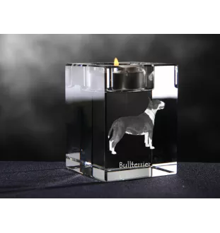 Bull Terrier - Bougeoir avec photo de chien, porte bougie en cristal, cadeau personnalisé par la marque Art-Dog
