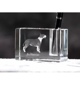 Bull Terrier, Bully - Pen stand, crystal organiser with dog photo, unique desk decoration by Art-Dog brand