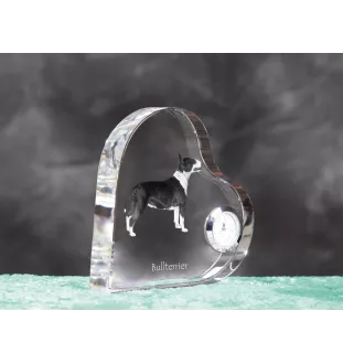 Bull Terrier, Bullterrier - Kristalluhr mit einem Hundebild, Herzregal-Uhr, personalisierte Standuhr der Marke Art-Dog