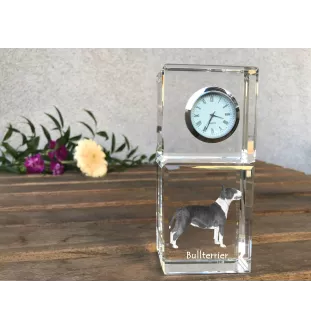 Bull Terrier - montre en cristal avec photo, photo de chien dans un cristal, horloge de bureau personnalisée de la marque Art-Dog