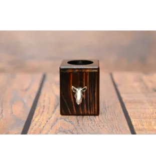 Bull Terrier, Bully I - wooden candle holder with a dog, a unique souvenir after losing a dog, a handicraft from the Art-Dog brand