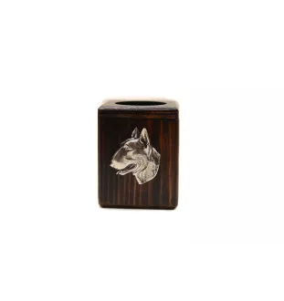 Bull Terrier, Bully II - wooden candle holder with a dog, a unique souvenir after losing a dog, a handicraft from the Art-Dog brand
