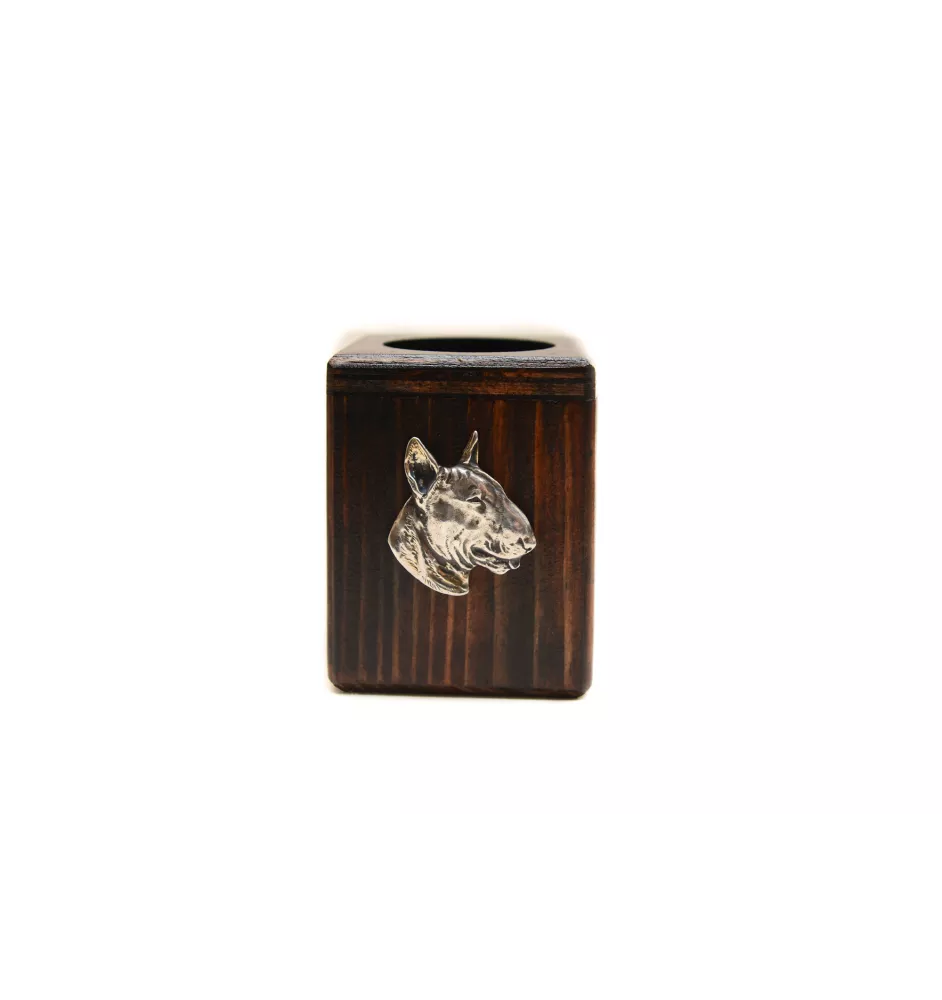 Bull Terrier, Bully III - wooden candle holder with a dog, a unique souvenir after losing a dog, a handicraft from the Art-Dog brand