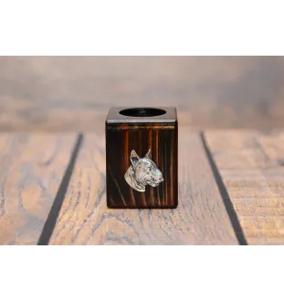 Bull Terrier, Bullterrier III - Holzkerzenständer mit Hund, einzigartiges Andenken an den Verlust eines Hundes, Handwerkskunst der Marke Art-Dog