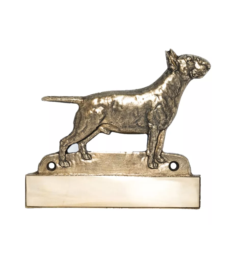 Bull Terrier, Bully - address plaque with a dog, brass nameplate, personalized door sign with the brand name Art-Dog
