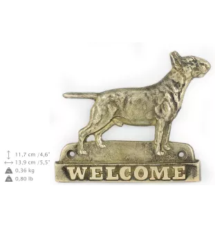 Bull Terrier, Bullterrier - Türschild mit Hund, messingfarbenes Willkommensschild, einzigartiges Schild mit der Aufschrift Welcome von der Marke Art-Dog