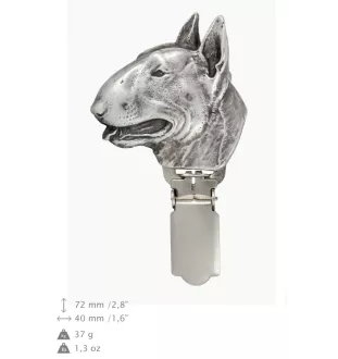 Bull Terrier, Bully - brooch with a clip, holder for a start number, silver-plated dog show pin from the Art-Dog brand