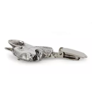 Bull Terrier, Bully - brooch with a clip, holder for a start number, silver-plated dog show pin from the Art-Dog brand