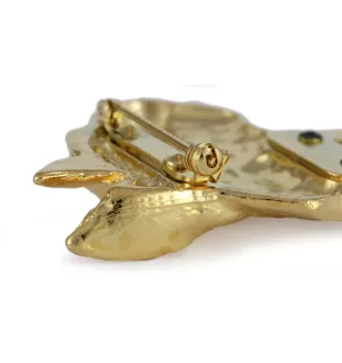 Bull Terrier, Bully - brooch with a clip, gold-plated holder for a race number, elegant dog show pin from Art-Dog brand