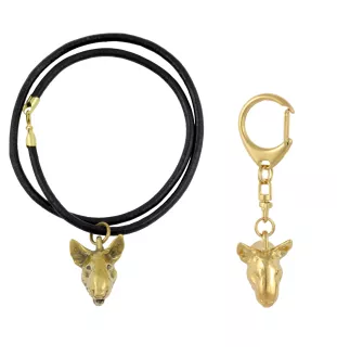 Bull Terrier, Bullterrier I - Schlüsselanhänger und Halskette mit Hund in einer Box, vergoldetes Produkt von hoher Qualität, Marke Art-Dog