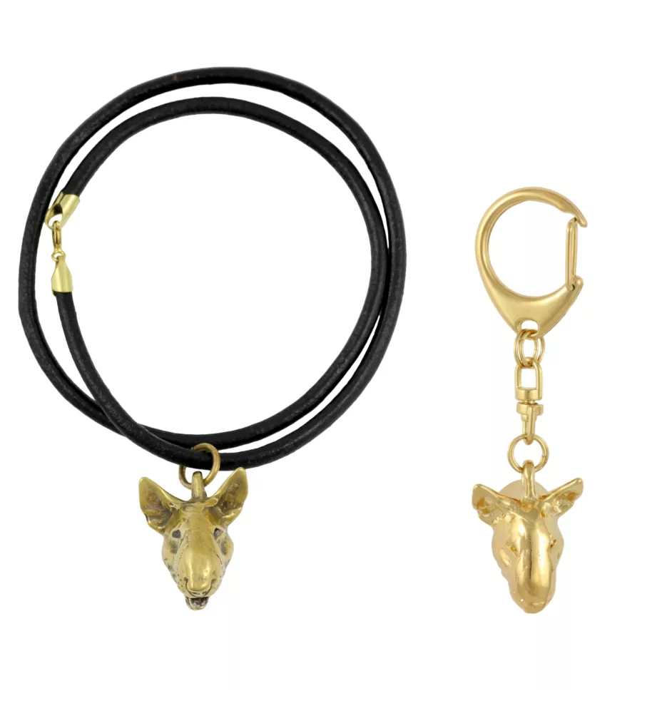 Bull Terrier, Bully I - keychain and necklace with a dog in a box, high-quality gold-plated product, Art-Dog brand