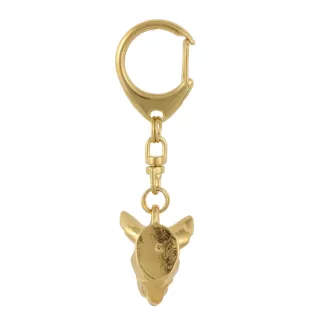 Bull Terrier I - porte-clés et collier avec chien dans une boîte, produit plaqué or de haute qualité, marque Art-Dog
