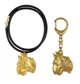 Bull Terrier, Bully II - keychain and necklace with a dog in a box, high-quality gold-plated product, Art-Dog brand