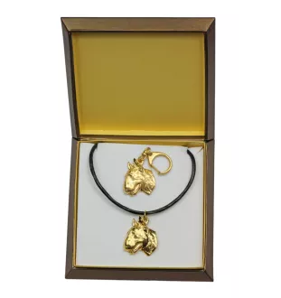 Bull Terrier, Bully II - keychain and necklace with a dog in a box, high-quality gold-plated product, Art-Dog brand
