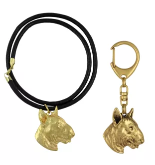 Bull Terrier, Bully III - keychain and necklace with a dog in a box, high-quality gold-plated product, Art-Dog brand