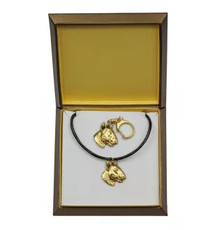 Bull Terrier III - porte-clés et collier avec chien dans une boîte, produit plaqué or de haute qualité, marque Art-Dog