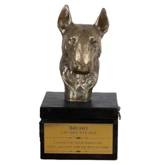 Bull Terrier, Bully I - an urn with an engraving and a sculpture of a dog, a handmade product by the Art-Dog brand.