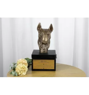 Bull Terrier, Bully I - an urn with an engraving and a sculpture of a dog, a handmade product by the Art-Dog brand.
