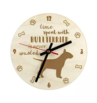 Bull Terrier, Bully - clock with a dog, wooden clock, wall clock for dog lovers, clock for desk and shelf, Art-Dog