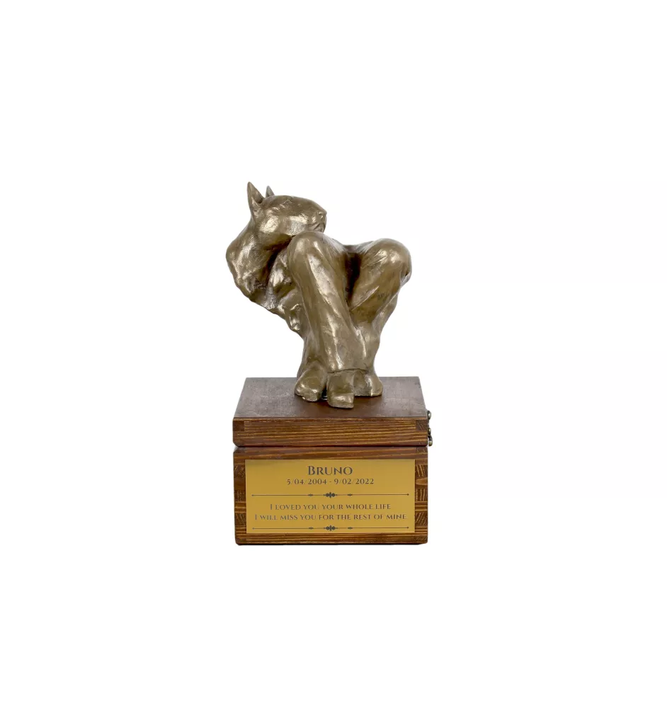 Bull Terrier, Bully I - urn for dog ashes with a statuette, small urn for a dog, personalized urn with a bust of a dog by Art-Dog brand
