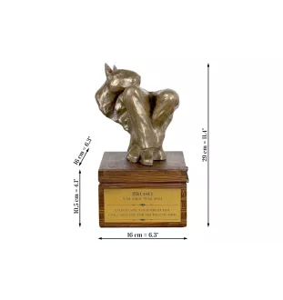 Bull Terrier, Bullterrier I - Eine Ascheurne für Hunde mit einer Statuette, eine kleine Urne für Hunde, eine personalisierte Urne mit dem Porträt eines Hundes von der Marke Art-Dog.