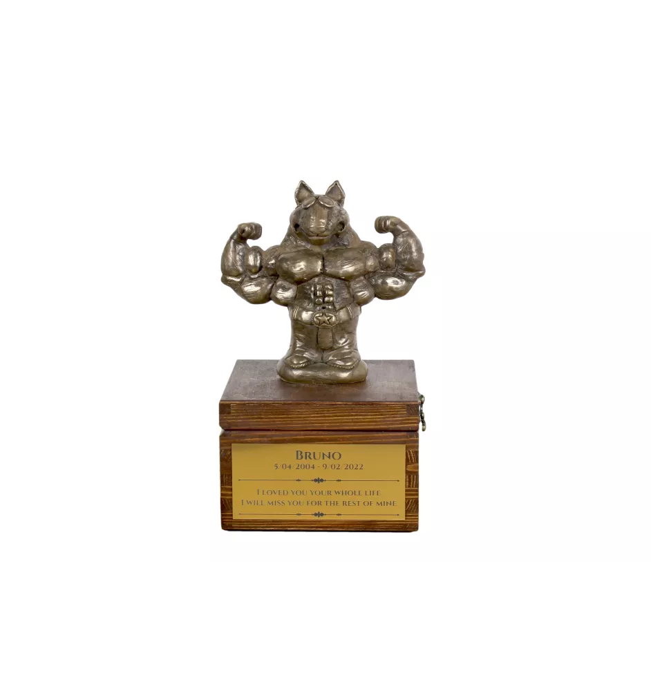 Bull Terrier, Bully II - urn for dog ashes with a statuette, small urn for a dog, personalized urn with a bust of a dog by Art-Dog brand