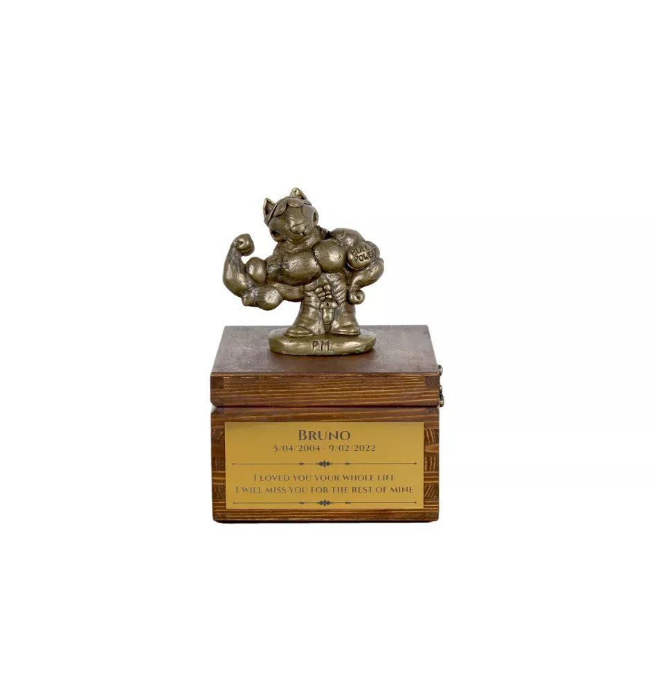 Bull Terrier, Bully III - urn for dog ashes with a statuette, small urn for a dog, personalized urn with a bust of a dog by Art-Dog brand