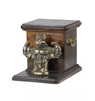 Bull Terrier, Bullterrier II - Eine Urne für die Asche eines Hundes mit einer Statuette, eine elegante Urne für einen Hund, eine außergewöhnliche Urne mit dem Porträt eines Hundes von der Marke Art-Do