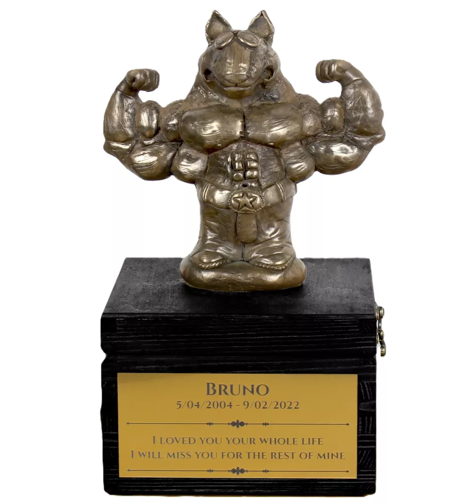 Bull Terrier, Bully II - an urn with an engraving and a sculpture of a dog, a handmade product by the Art-Dog brand.